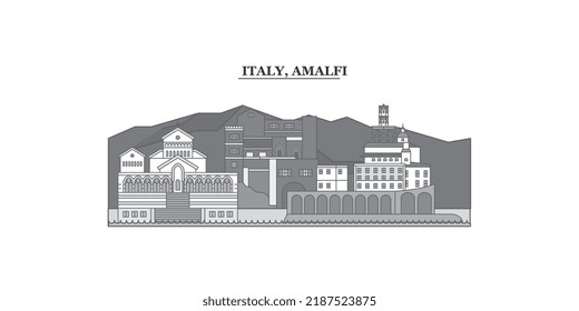 Italy, Amalfi city skyline isolated vector illustration, icons