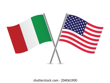 Italy and America crossed flags. Italian and American flags on white background. Vector icon set. Vector illustration.