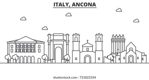 Italy, Ancona architecture line skyline illustration. Linear vector cityscape with famous landmarks, city sights, design icons. Landscape wtih editable strokes