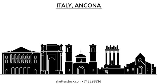 Italy, Ancona architecture vector city skyline, travel cityscape with landmarks, buildings, isolated sights on background