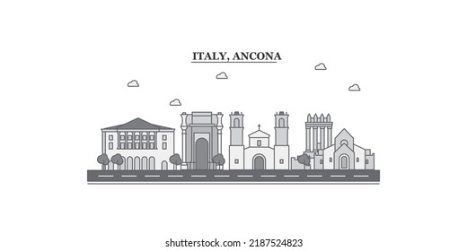 Italy, Ancona city skyline isolated vector illustration, icons