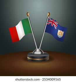 Italy and Anguilla table flags relation  with gradient backgrund. Vector Illustration