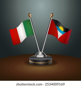 Italy and  Antigua and Barbuda table flags relation  with gradient backgrund. Vector Illustration