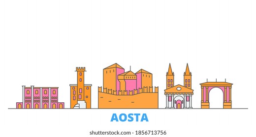 Italy, Aosta line cityscape, flat vector. Travel city landmark, oultine illustration, line world icons