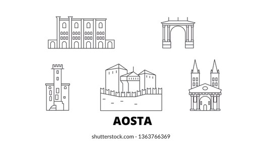 Italy, Aosta line travel skyline set. Italy, Aosta outline city vector illustration, symbol, travel sights, landmarks.