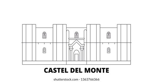 Italy, Apulia, Castel Del Monte line travel skyline set. Italy, Apulia, Castel Del Monte outline city vector illustration, symbol, travel sights, landmarks.