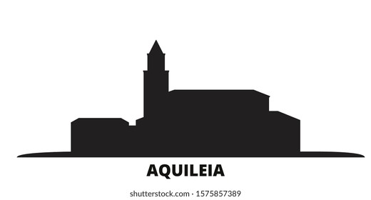 Italy, Aquileia city skyline isolated vector illustration. Italy, Aquileia travel black cityscape