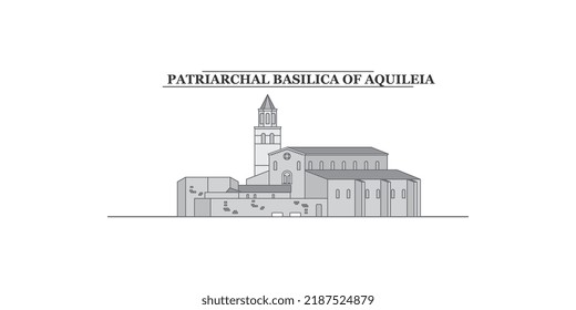 Italy, Aquileia city skyline isolated vector illustration, icons