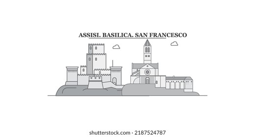 Italy, Assisi city skyline isolated vector illustration, icons