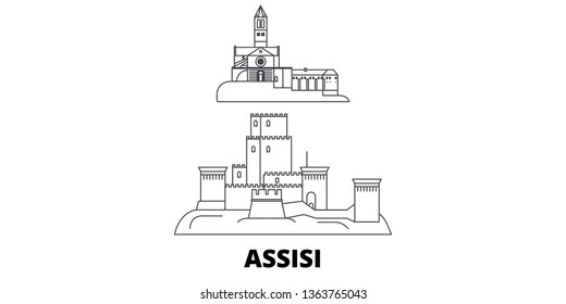 Italy, Assisi line travel skyline set. Italy, Assisi outline city vector illustration, symbol, travel sights, landmarks.