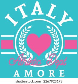 Italy Athletic dept. Amore Italian text with heart and laurel leaves, Sprint College design.