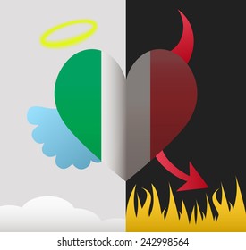 Italy background of a heart half demon half angel
