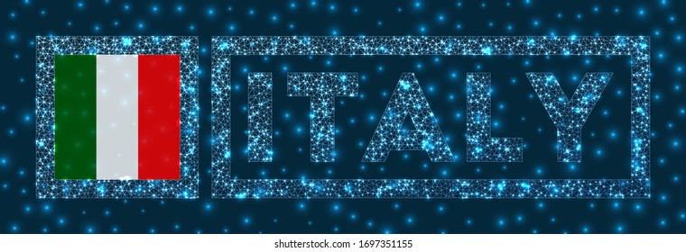Italy badge. Flag of Italy in glowing network geometric style. Trendy vector illustration.