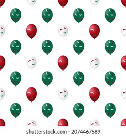 Italy balloon pattern. Italy Independence Day Seamless Pattern. Flying Rubber Balloons in Colors of the Italian Flag. Happy Italy Day Patriotic Card with Balloons, Stars and Sparkles.