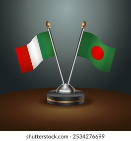 Italy and Bangladesh table flags relation  with gradient backgrund. Vector Illustration