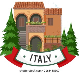 Italy banner label with house buildings illustration