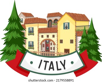 Italy banner label with house buildings illustration