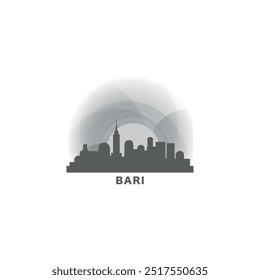 Italy Bari cityscape skyline city panorama vector flat modern logo icon. Puglia region emblem idea with landmarks and building silhouettes, isolated grey and white clipart at sunset, sunrise, night