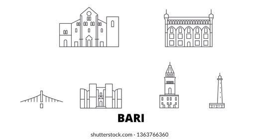 Italy, Bari line travel skyline set. Italy, Bari outline city vector illustration, symbol, travel sights, landmarks.