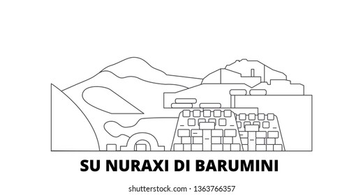 Italy, Barumini, Su Nuraxi Di Barumini  line travel skyline set. Italy, Barumini, Su Nuraxi Di Barumini  outline city vector illustration, symbol, travel sights, landmarks.