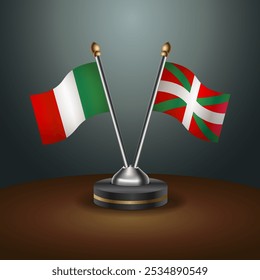 Italia y las banderas de tabla de tierras vascas tienen relación con el fondo de gradiente. Ilustración vectorial