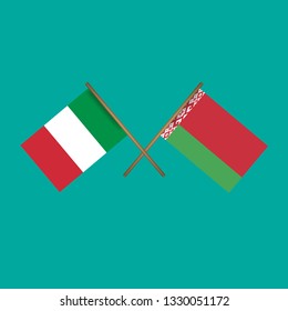 Italy and Belarus crossed flags.Language learning or travel concept 