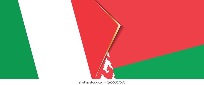 Italy and Belarus flags, two vector flags symbol of relationship or confrontation.