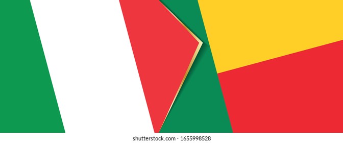 Die Flaggen Italien und Benin, zwei Vektorillustrationen Flaggen Symbol für Beziehung oder Konfrontation.