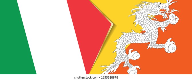 Italy and Bhutan flags, two vector flags symbol of relationship or confrontation.