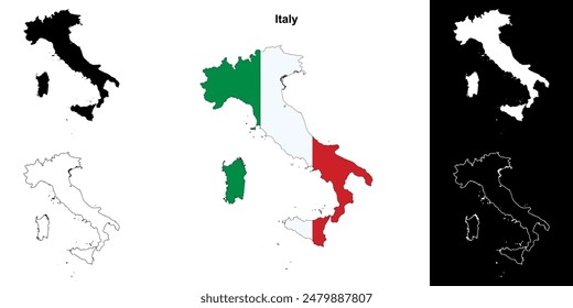 Conjunto de mapas de esquema en blanco de Italia