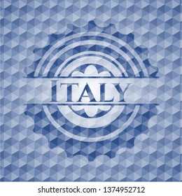 Italy blue badge with geometric pattern background.