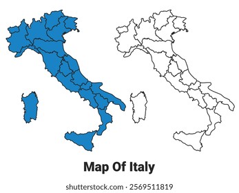 Italy Blue detailed map border regions outline vector set
