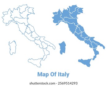 Italy Blue map flat regions border outline vector illustration