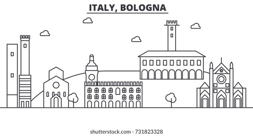 Italy, Bologna architecture line skyline illustration. Linear vector cityscape with famous landmarks, city sights, design icons. Landscape wtih editable strokes