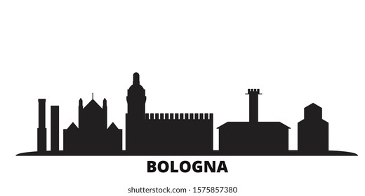 Italy, Bologna city skyline isolated vector illustration. Italy, Bologna travel black cityscape