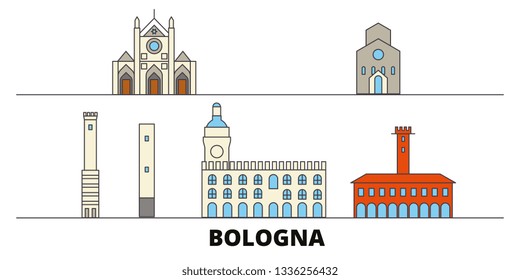Italy, Bologna flat landmarks vector illustration. Italy, Bologna line city with famous travel sights, skyline, design. 