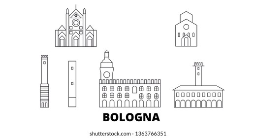 Italy, Bologna line travel skyline set. Italy, Bologna outline city vector illustration, symbol, travel sights, landmarks.