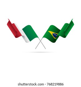 Italy and Brazil flags crossed. Vector illustration.