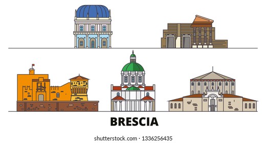 Italy, Brescia flat landmarks vector illustration. Italy, Brescia line city with famous travel sights, skyline, design. 