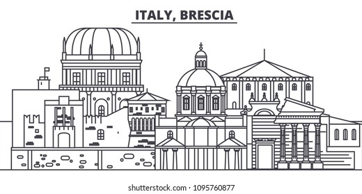 Italy, Brescia line skyline vector illustration. Italy, Brescia linear cityscape with famous landmarks, city sights, vector landscape.  svg