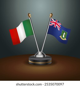 Italy and British Virgin Islands table flags relation  with gradient backgrund. Vector Illustration