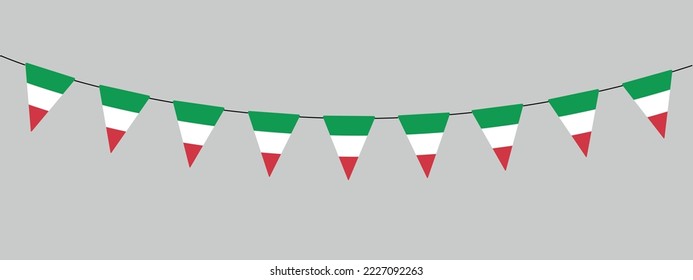 Italy, bunting garland, string of triangular flags national colors, pennant, retro style vector illustration