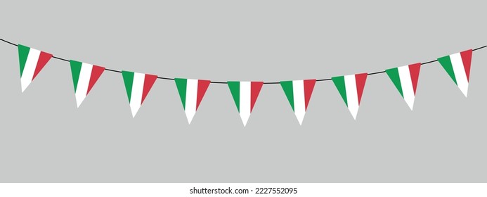 Italy, bunting garland, string of triangular flags national colors, pennant, retro style vector illustration