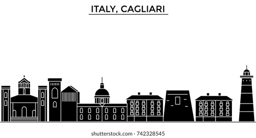 Italy, Cagliari architecture vector city skyline, travel cityscape with landmarks, buildings, isolated sights on background