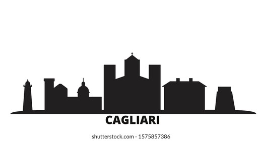 Italy, Cagliari city skyline isolated vector illustration. Italy, Cagliari travel black cityscape