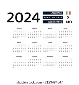 Italy calendar 2024. Week starts from Monday. Vector graphic design. Italian language.