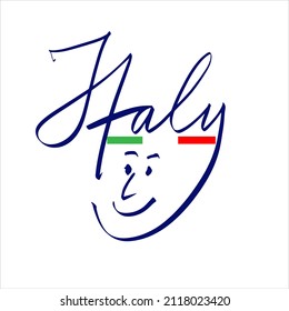 Italy. The calligraphic inscription. Text for postcards, posters, logo, photo albums, social media. Italian sports fan. Vector illustration