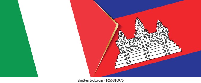 Italy and Cambodia flags, two vector flags symbol of relationship or confrontation.