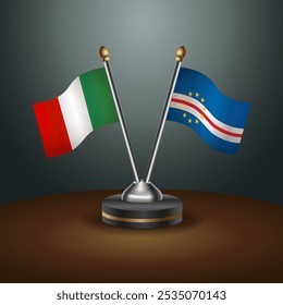 Italy and Cape Verde table flags relation  with gradient backgrund. Vector Illustration