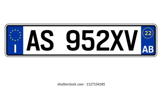 Italy car plate. Vehicle registration number